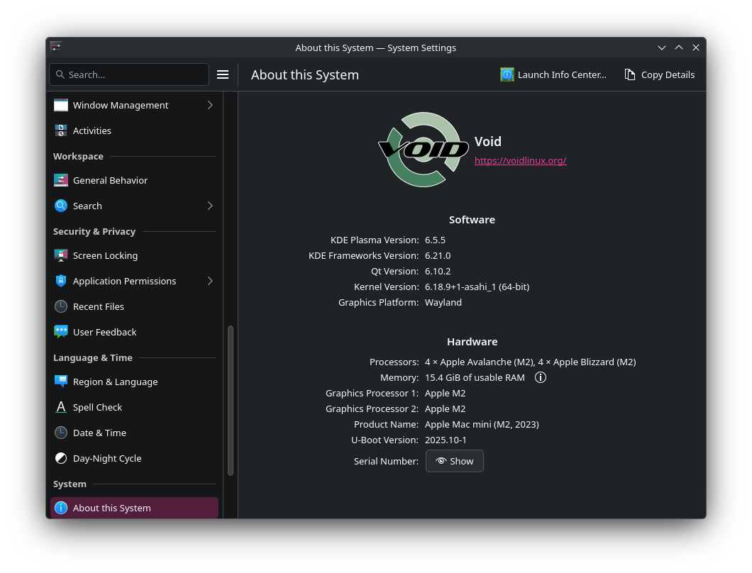picture of Asahi-based Void Linux running